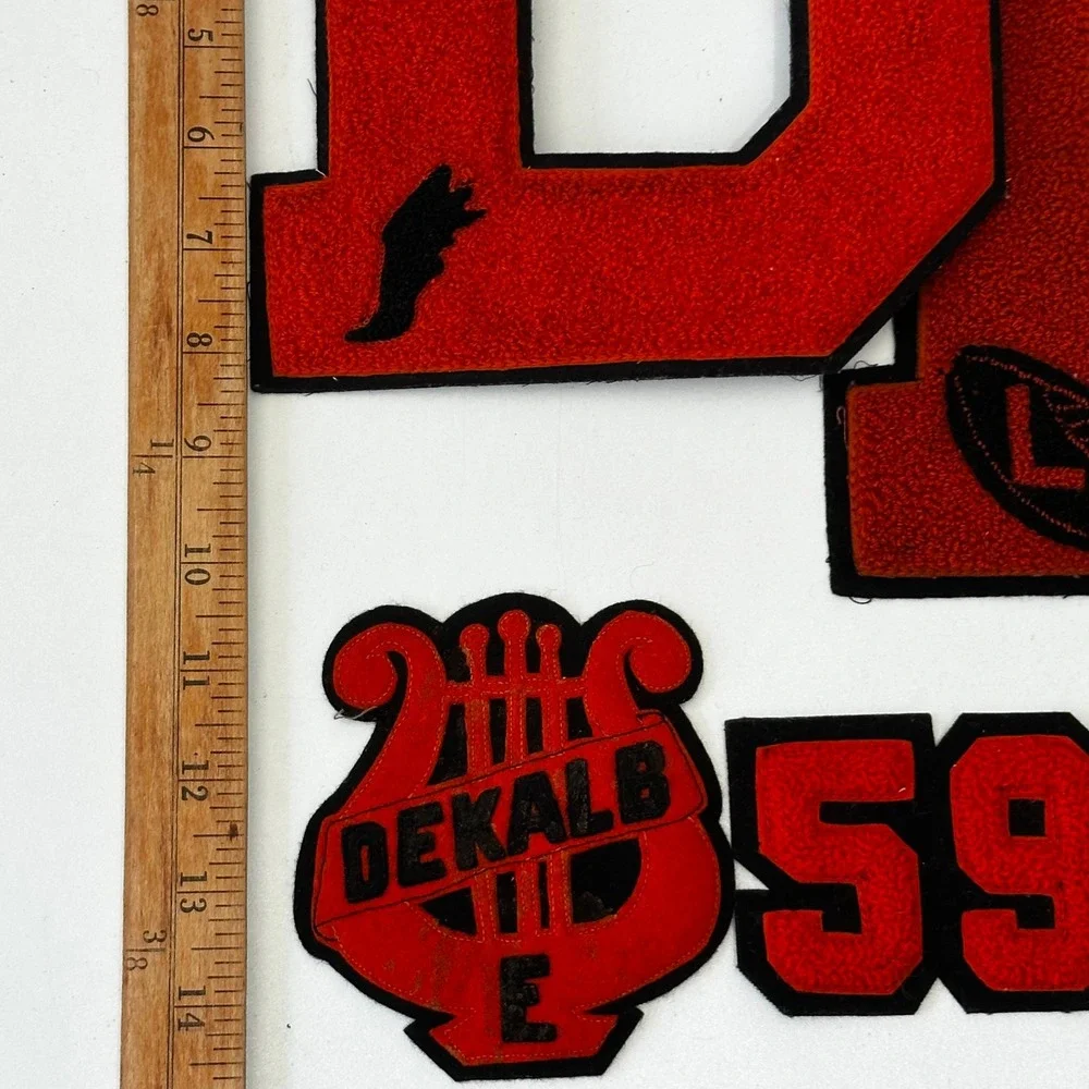 Vintage 50s DeKalb High Varsity Letterman Patches Orange Chenille Lot D 59